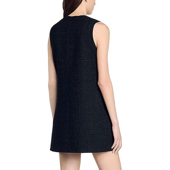 Sandro Womens Black Tweed Mini Sleeveless Mini Dress NWT - Picture 2 of 2